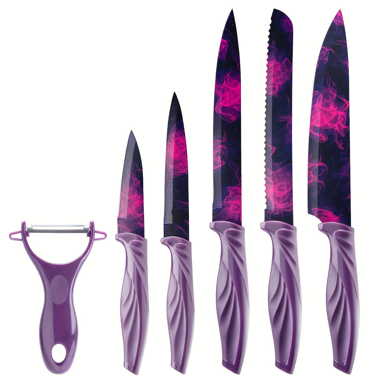 6pcs High-carbon Stainless Steel Sharp Kitchen Knife Set, Kitchen Knife Set And Block Chef Knife, Bread Knife, Scissors, Sharpening Knife, Kitchen Essentials, Dishwasher Safety, Anti-slip Handle, Best Gift for Halloween And Christmas