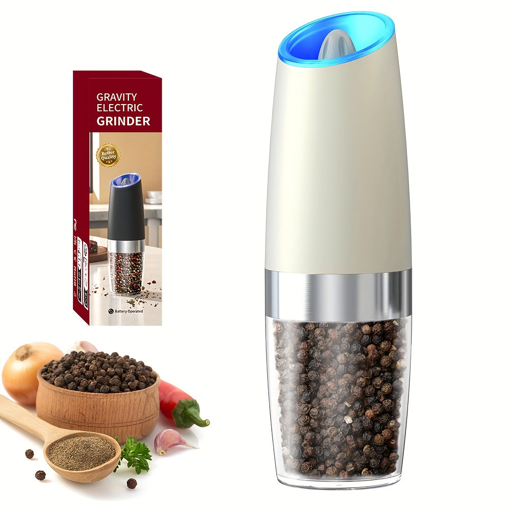 1pc/2pcs Electric Salt and Pepper Mill with Tilt Grinding, Pepper Grinder Suitable, Large Capacity ABS Mills, Adjustable Coarseness, One-Hand Operation & LED Light, Holiday Gifts for, Christmas