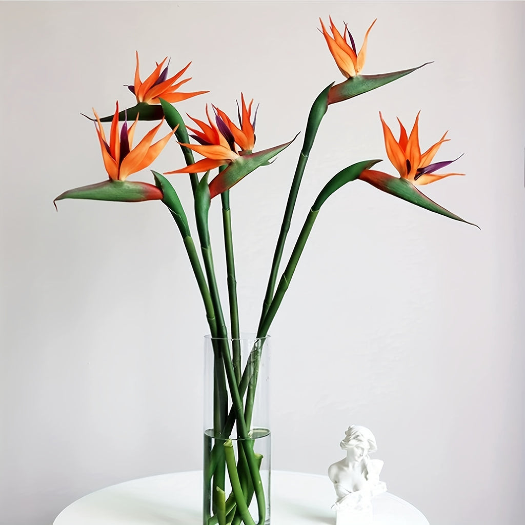 3pcs Artificial Bird Of Paradise Flowers Rubber Strelitzia 24. 5'' Long Stem Flower Suitable for DIY Home Decor Party Theme Display Fall Decor (Orange)