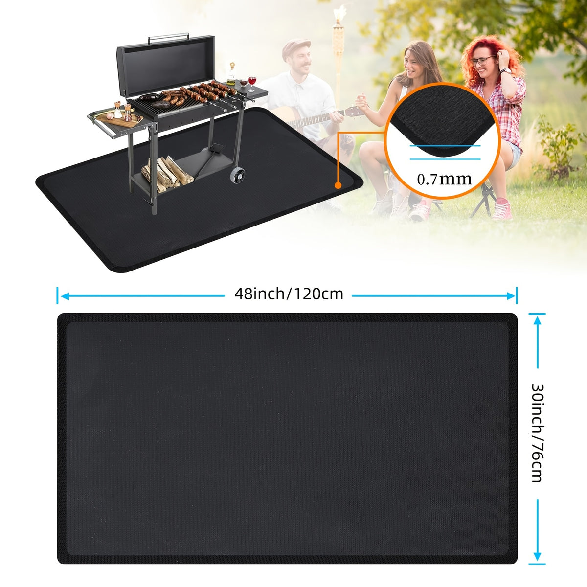 76x 51 Inch Large Grill Mat For Outdoor Grill, Fireproof Waterproof Oil-Proof BBQ Mat For Deck, Patio, Lawn, Or Indoor Fireplace, Easy To Clean Under Grill Protector For Fire Pit And Smoker