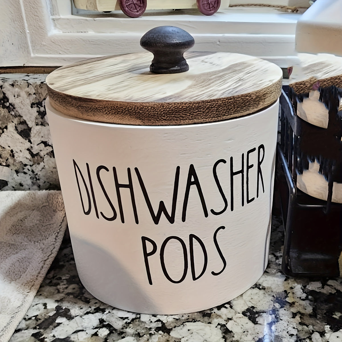 1pc Bohemian Black and White Wooden Dishwasher Laundry Ball Rack - Space Saving Round Storage Container for Kitchen and Bathroom, Multi-Purpose Laundry Ball, Detergent and Laundry Supply Organizer, Ideal Farmhouse Decor Gift, Storage Boxes