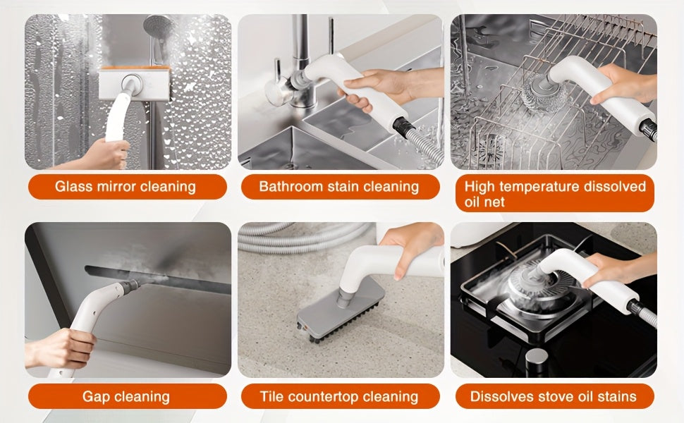 4.4bar High-Power Quick Heating Handheld Steam Cleaner - 6 Multi-Function Nozzles, Large Capacity and Dual Safety Auto-New Power Protection (Kitchen, Sofa, Floors, Bathroom, Air Conditioner, Refrigerator, Car), 47.34oz