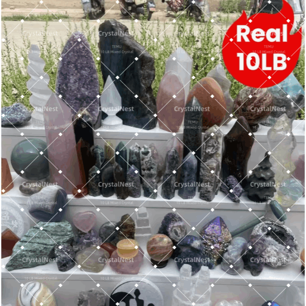 Real 10LB Mixed Crystals, Lot of Different Items!! Premium Natural Materials of Different Shapes: Towers Spheres Clusters & Rough! Valuables Gifts & Decorative Stones