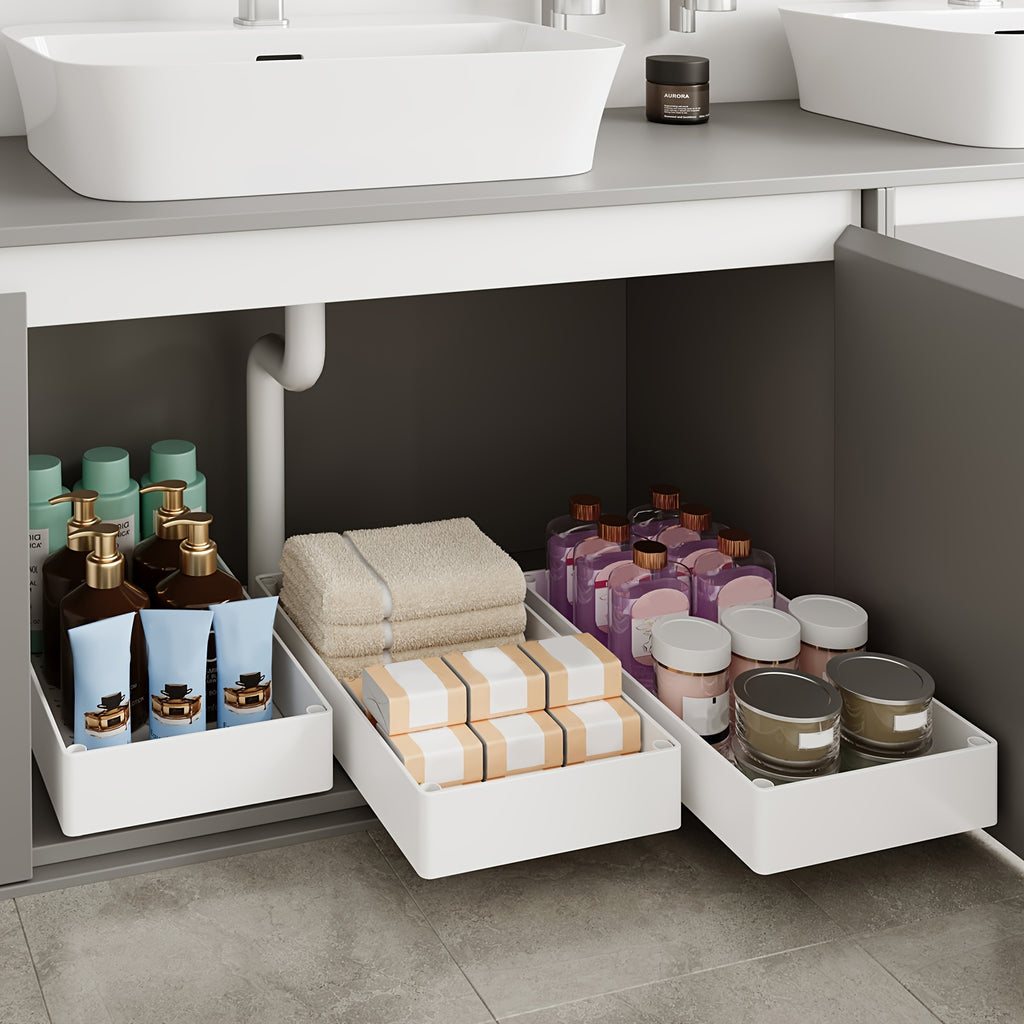2Pcs Open Storage Bins, Boho Style Plastic Cabinet Organizer, Pull-Out Removable Slide-Out Organizer for Kitchen, Bathroom, Pantry, Cabinets