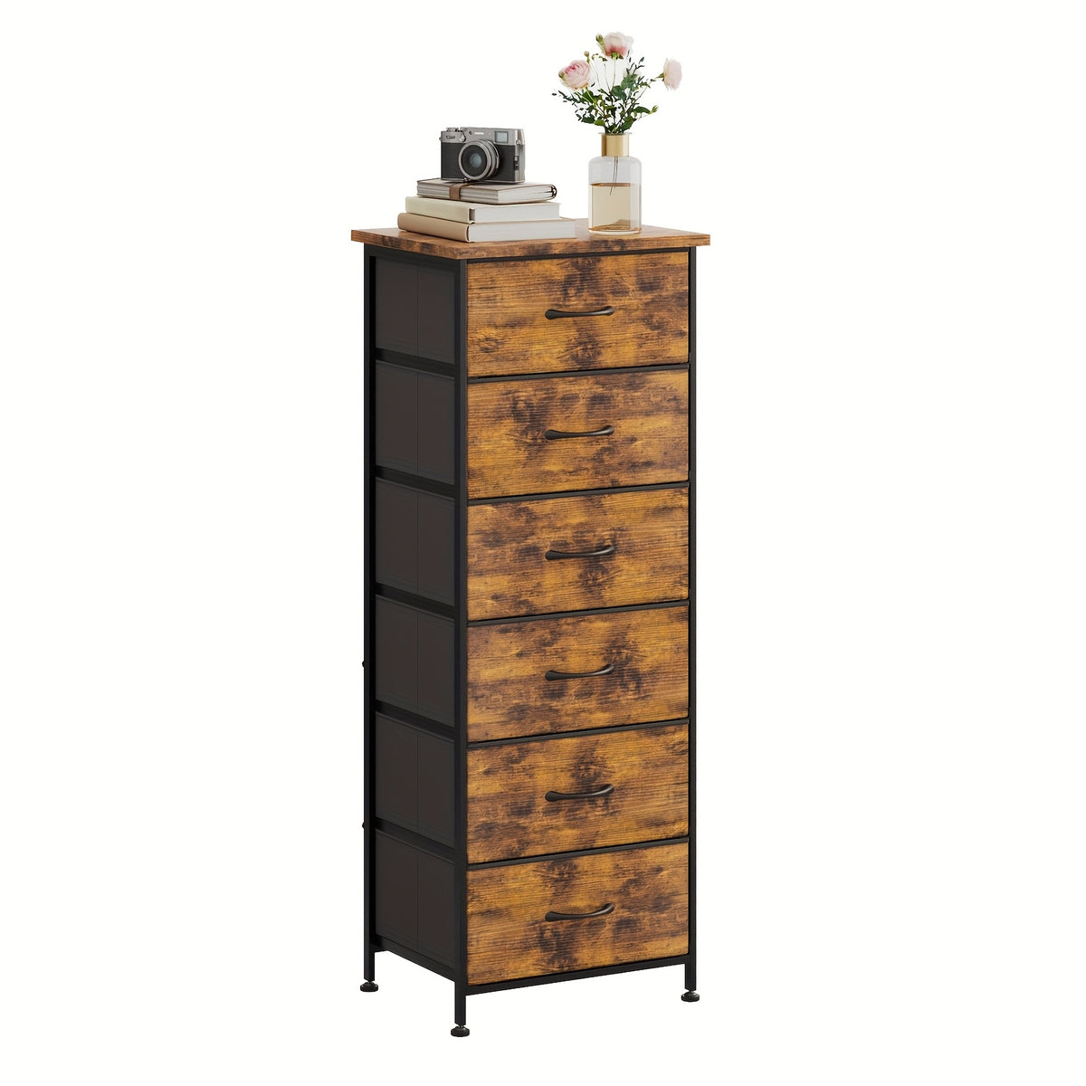 WHONLINE Tall Dresser, 41/47In Storage Dresser Organizer with 6/7 Fabric Drawers for Bedroom, Nightstand Furniture in Closet, Entryway, Closet Systems, Clothing And Closet Storage, for School Storage, Home Decor, for Back to School