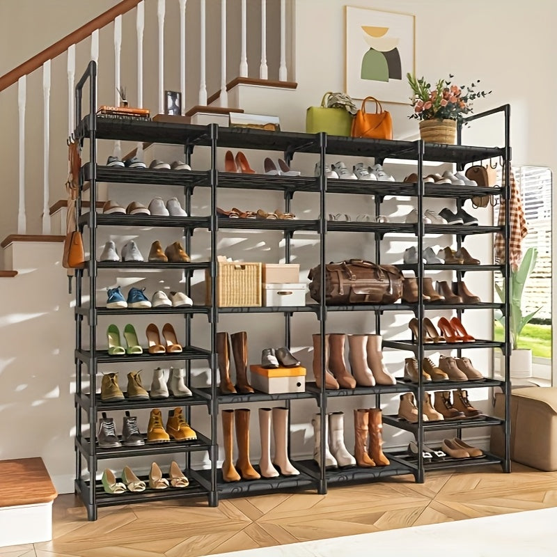 Large Capacity Metal Shoe Rack, Black Shoe Rack Organizer, Boots Storage Rack, 4 Rows 6 Tier & 4 Rows 9 Tier Shoes Rack | Heavy Duty Storage Shelf |Holds 45-72 Pairs Of Shoes|Stable And Durable, Easy to Assemble for Living Room, Bedroom, Dormitory