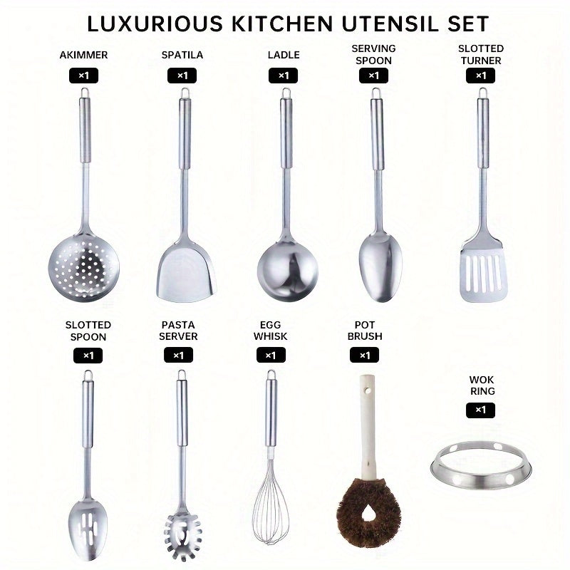 12.6" Iron Wok-11pcs Woks & Stir Fry Pans Wok Pan with Lid, No Chemical Coated Chinese Wok with 10 Cookware Accessories, Flat Bottom Wok for Electric, Induction, Gas Stoves