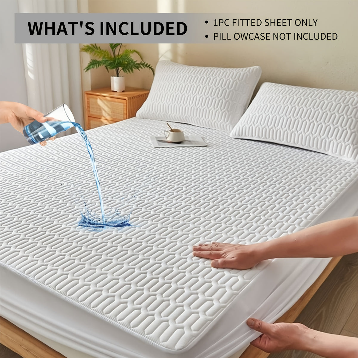 Single-Piece Waterproof Mattress Protector - Full Coverage Non-Slip Mattress Cover, 11.8-inch Thickened Fitted Cover for Twin/Full/Queen/King Beds, Available In Black/White/Grey/Blue/Pink, And Other Solid Colors(Excluding Pillowcase)