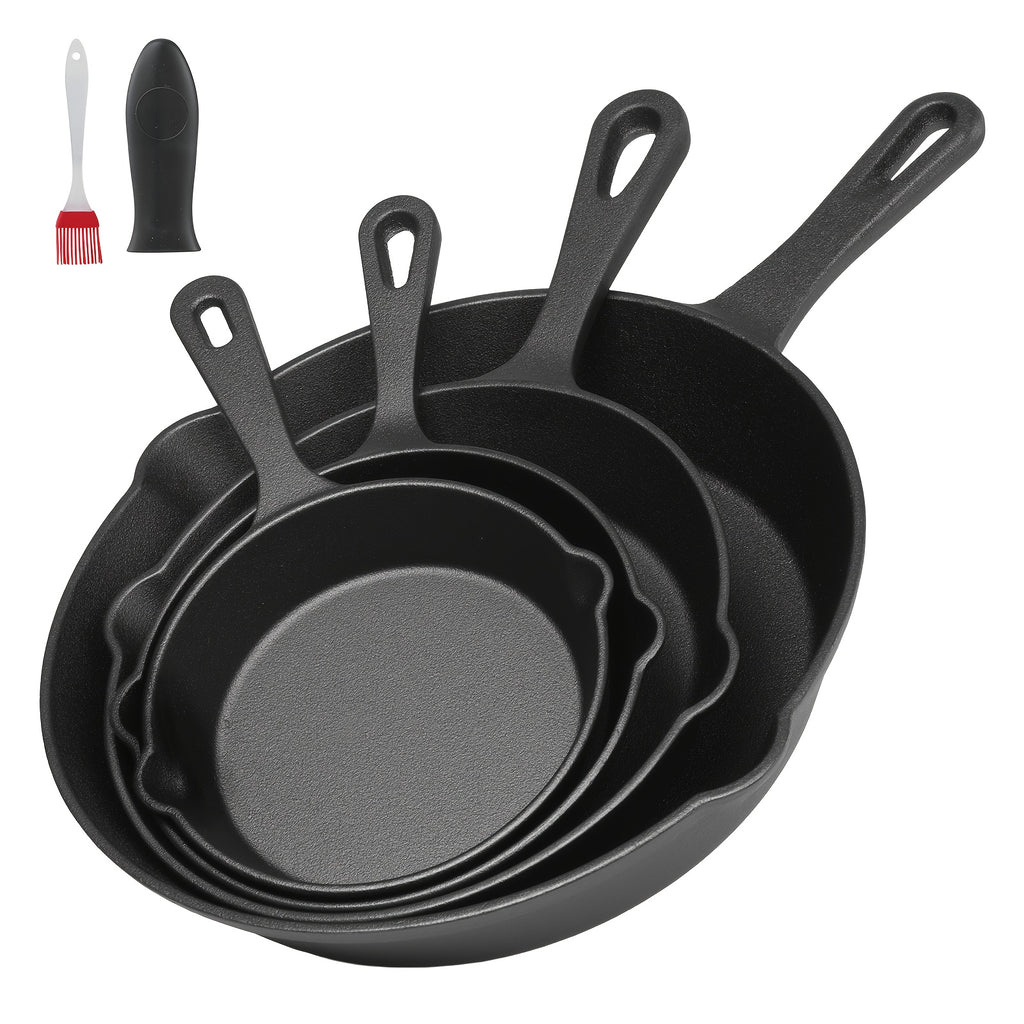 3/4/5pcs Cast Iron Skillet Set, Professional-Grade Commercial Quality Pre-Seasoned Cookware, Suitable for Frying, Sautéing, and Cooking, Usable Indoors/Outdoors, in Ovens, and on Grills