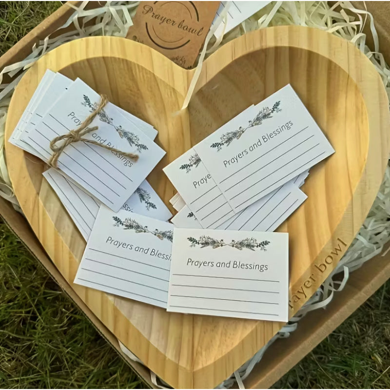 Easter Retro Wooden Heart Prayer Bowl And 30 Prayer Card Set, Handcrafted Decorative Bowl, Wooden Heart-Shaped Prayer Bowl with Carved Cross And "Prayer Text" -Perfect Home Decor, Kitchen Food Rack