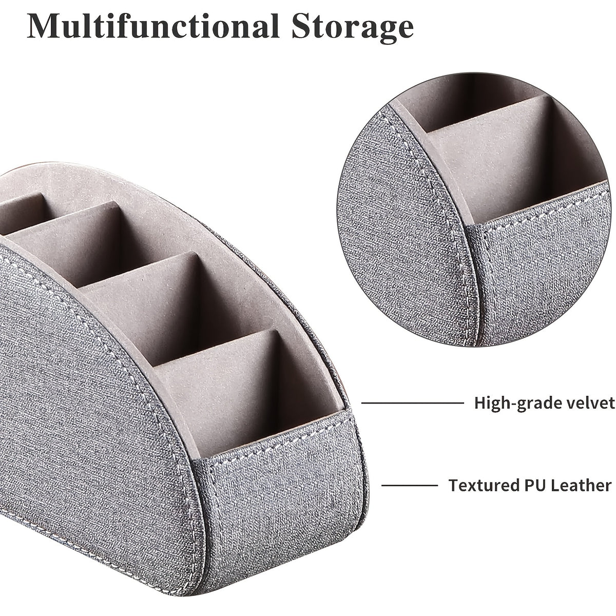 Remote Control Holder with 5 Compartments, Faux Leather Multifunctional Desktop Storage Box/Remote Organizer Caddy/Pen Case/Home Storage Container for Remote Controls, Pens, Eyeglasses, Makeup Brushes, Office Stationery, etc. Home Decor and Accessor