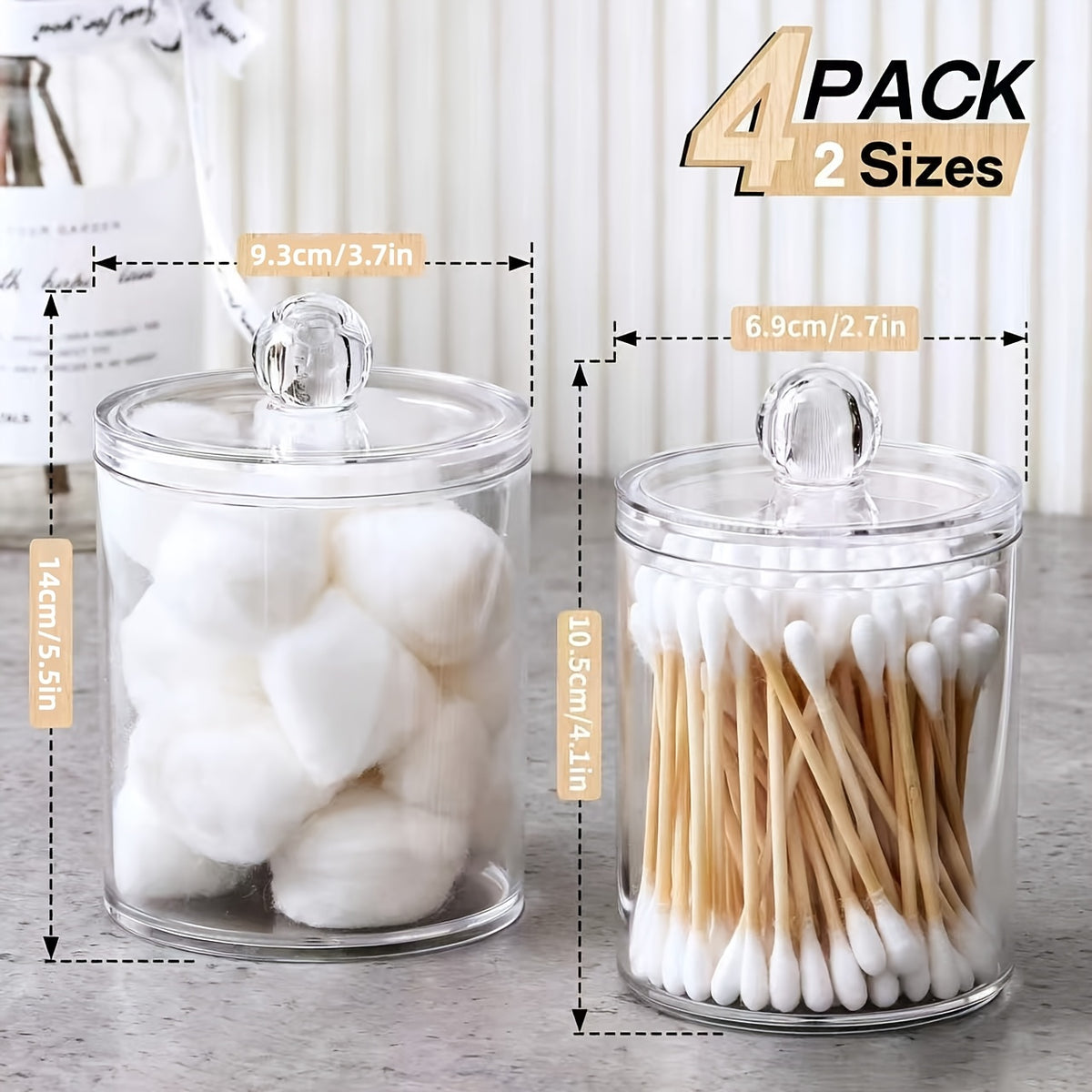 3/4/5 Cotton Swab Box Dispenser, Clear Wooden Lid Pill Bottle Container with Lid, Toilet Bathroom Jar, Cotton Ball Cosmetic Case, Cotton Swab, Floss, Bathroom Additions, Bathroom Storage & Organizing