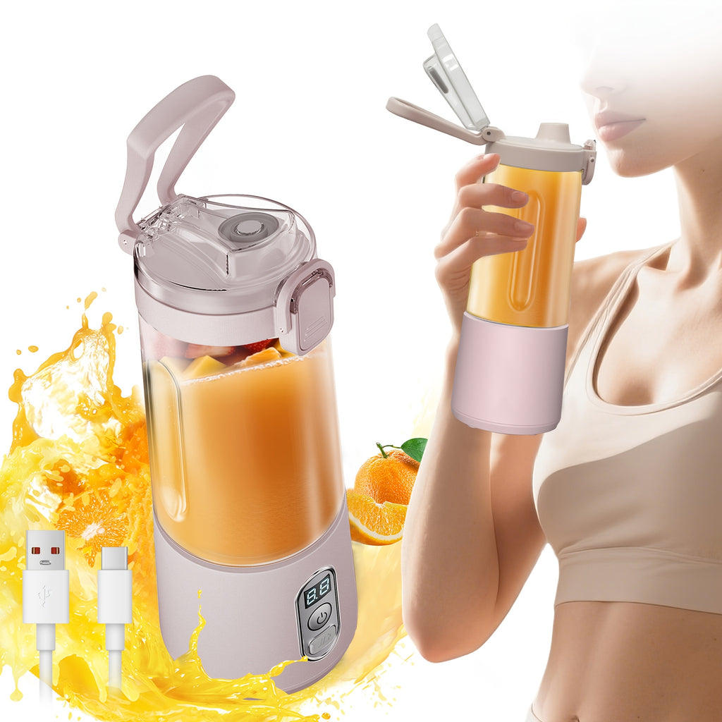 LALAYUAN USB-Powered Juicer & Juicer with Digital Timer, Battery Left Display, High-Speed Ice Crush, USB-C Fast Charge, One-Tap NO-Spill Lid, 6-Blade Stainless Steel - Smoothie Blender Portable, Protein Shakes, Gym, Travel Smoothie Maker