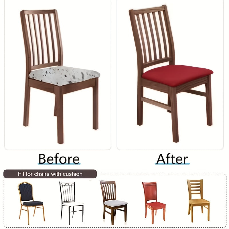 Brushed Chair Seat Covers 4 Pack, Soft Stretch Slipcovers with Elastic Edges in Beige Black Gray or Red for Dining Room Kitchen and Home Office Seats