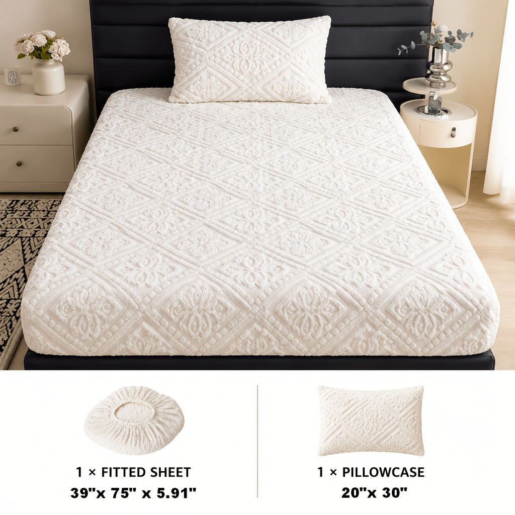 European Embossed Super Soft Bed Sheet/Blanket - Four Seasons Universal Warm Mattress Protector, Soft Machine Washable Bedding, Deep Pocket Design, Suitable for Twin, Queen, King, Full Sizes. Pillowcases Available With/Without