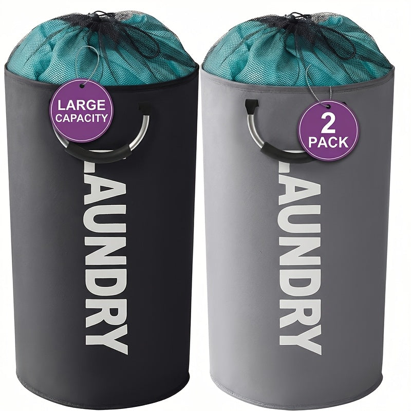 1pc/2pcs 25.1gal Large Capacity Foldable Laundry Basket (New Drawstring Design) - A Foldable Fabric Clothing Storage Basket Suitable for Multiple Scenarios, Suitable for Bathrooms, Rooms, Outdoors, Dormitories, Multi-Functional Laundry Basket