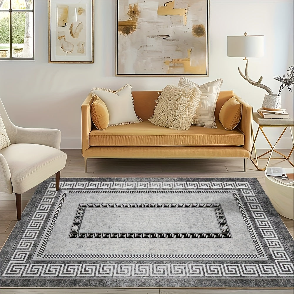 Luxury Crystal Velvet Rug - Heavy Duty 850gsm Bohemian Floral & Persian Pattern with Non-Slip Backing, Machine Washable 100% Polyester, for Living Room, Bedroom, Entryway - Grey & Black Marble Effect | Bohemian Style Rug for High Traffic Areas.