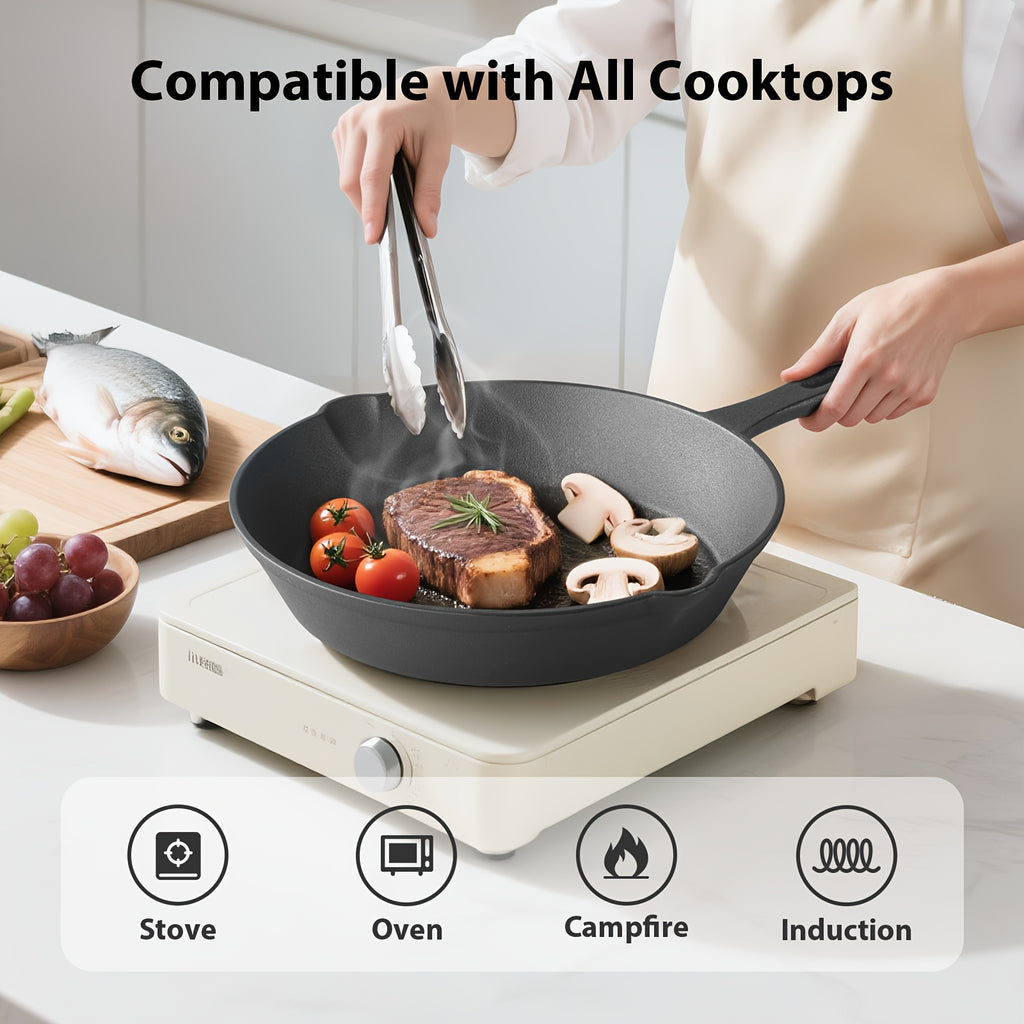 3/4/5pcs Cast Iron Skillet Set, Professional-Grade Commercial Quality Pre-Seasoned Cookware, Suitable for Frying, Sautéing, and Cooking, Usable Indoors/Outdoors, in Ovens, and on Grills
