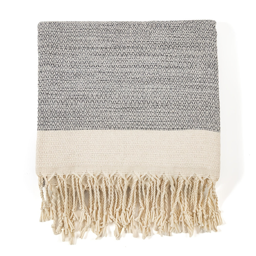 YEUZLI 100% Cotton Tassel Blanket, 49.21 X 70.87In (350GSM), Boho Diamond Grid, Breathable And Soft. Perfect for Snuggling on Beds And Sofas, Also Great for Picnics And Travel, an All-Season Essential, Machine Washable
