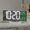 Dual Alarm Mirror Clock, 6.7-Inch White Digital LED Desk Clock with Manual and Auto Dimming, Seconds, Date and Weekday for Bedroom and Living Room