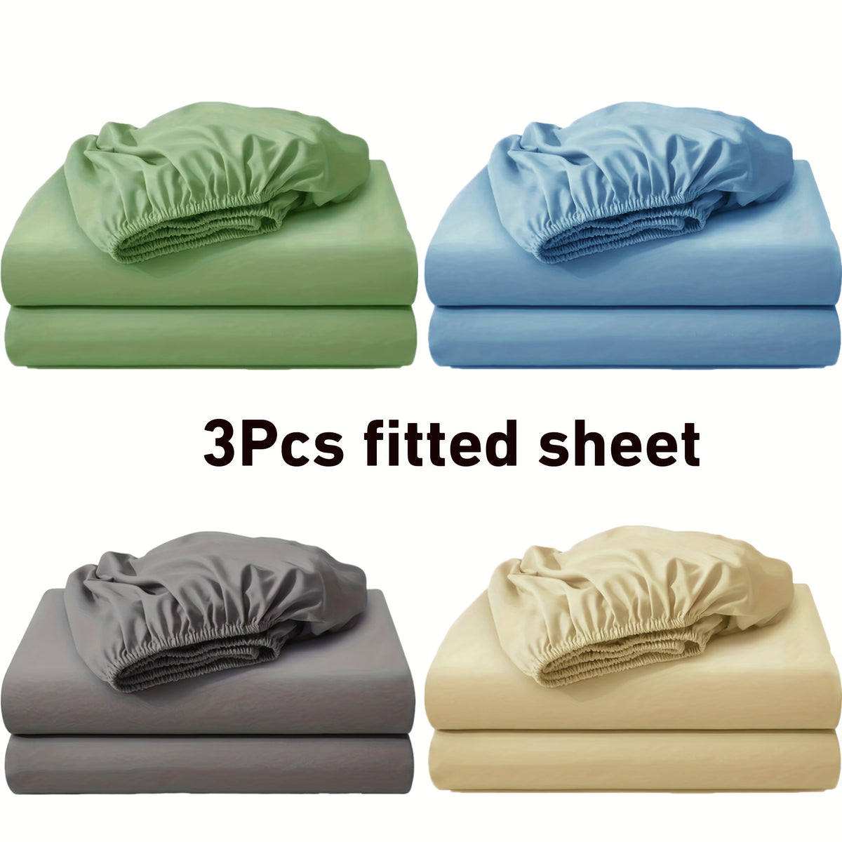 3pcs Soft Comfortable Bed Sheets Mattress Cover | Include 2 Pillowcases, Layered Fitted Sheet with Solid Color Bedding Design, Ideal for Bedroom, Guest Room, and Hotel Mattress Protection