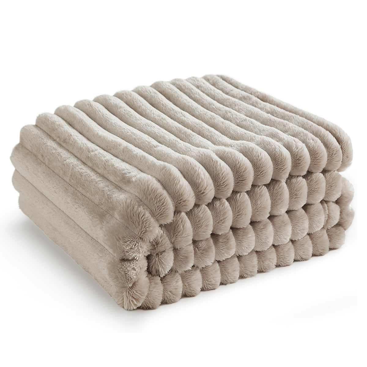 Luxurious Double-Sided Faux Rabbit Fur Throw Blanket - Cozy Striped Flannel, Soft And Warm for Naps, Office, Camping, Sofa - Versatile Polyester Bed Cover, Perfect Christmas Gift