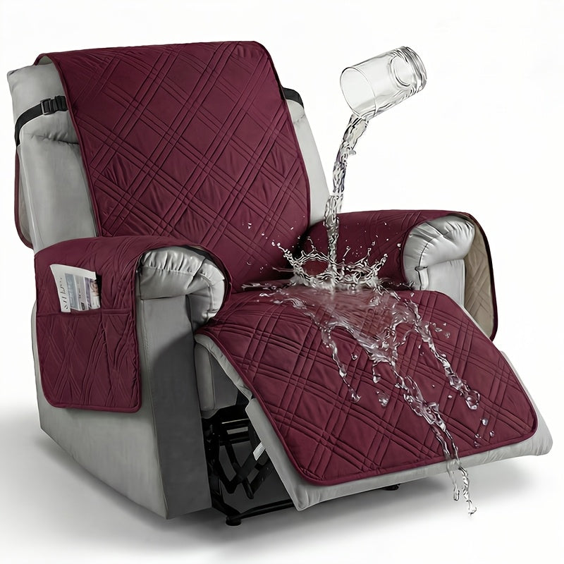 1pc Recliner Cover Sofa Cover, with Pocket Anti Slip Sofa Cushion, Pet Furniture Protective Cover, Quilted Sofa Recliner Cover with Elastic Band, Sofa Protective Cover, Sofa Accessories, Easy to Install, Random ColorShipped From 4 Assorted Colors.