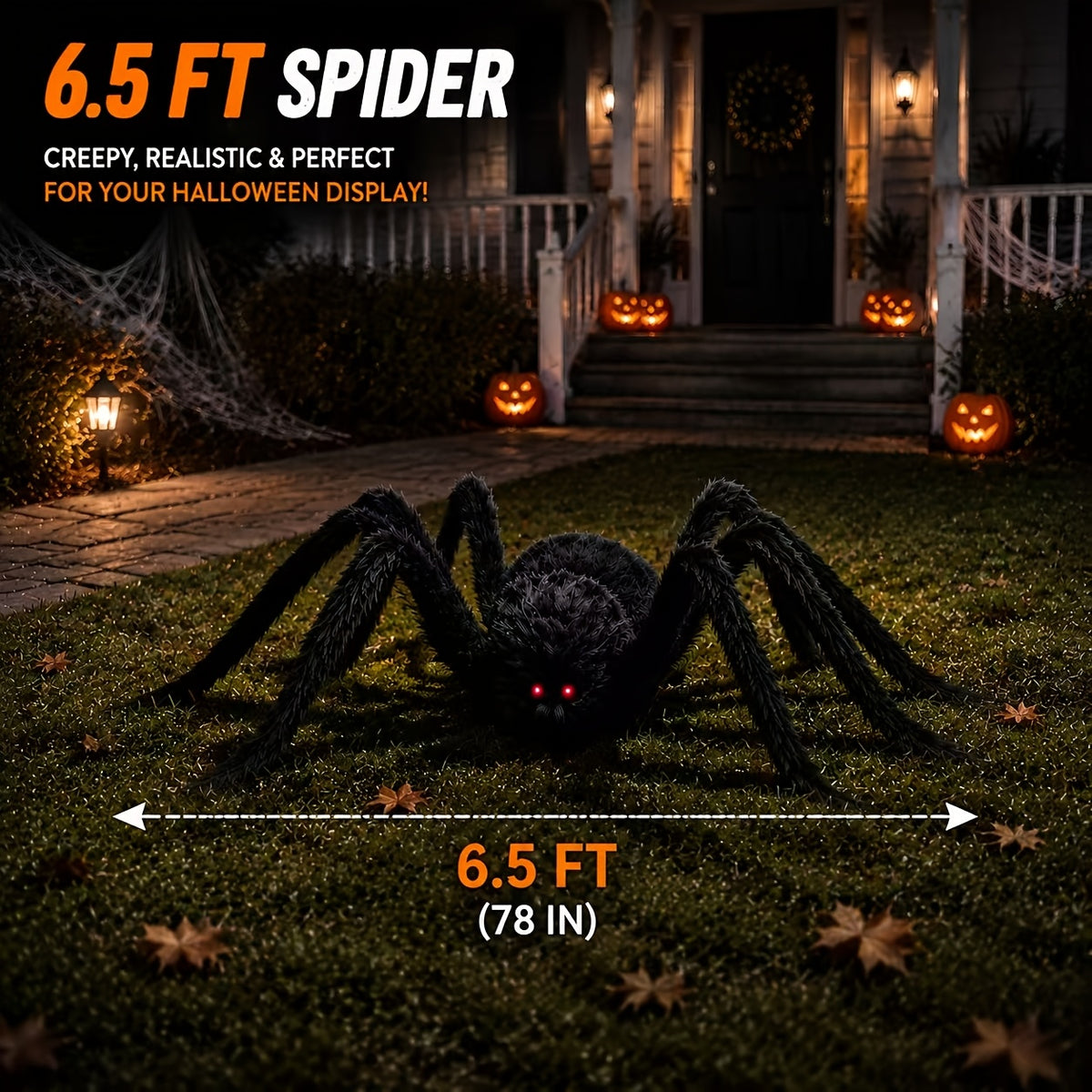 Halloween Outdoor Decorations, 6.56ft Giant Realistic Scary Black Spider for Halloween, with Bendable Legs & Soft Body, for Halloween Props, Halloween Home Decor, Fall Decor, Halloween Yard Decorations, Skeleton Life Size, Haunted Houses, Parties