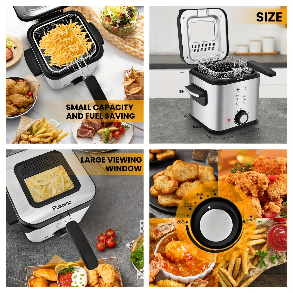 SUSTEAS Household Deep Fryer, Large Capacity Oil Fryer with 5 Sizes, Adjustable Temperature Control, Easy-to-Clean Pot, Made Of Stainless Steel, Local Warehouse, Compact And Durable Design, Stylish Cooking Appliance & Essential Kitchen Tool.