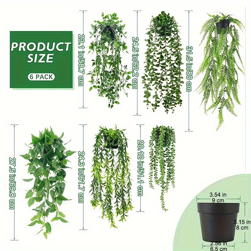 Der Rose 6/8 Packs Fake Plants Hanging Artificial Ivy Vine Faux Eucalyptus Plants In Black Pots For Bathroom Wall Shelf Bookshelf Decor Indoor