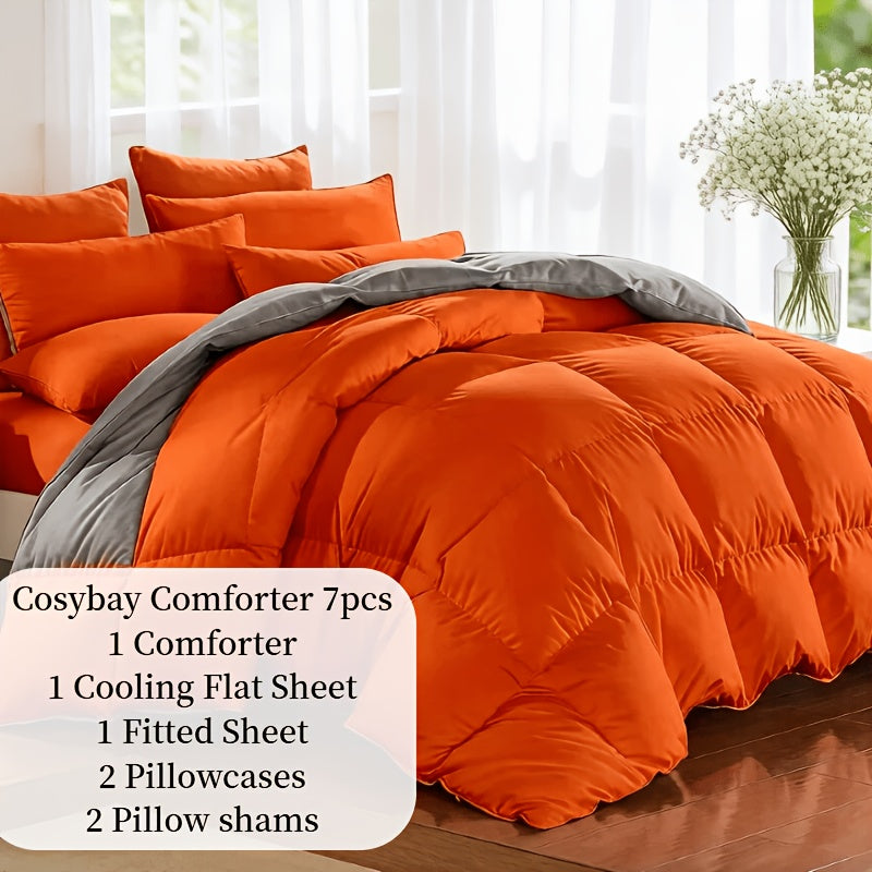 Cosybay 7 Piece Luxurious Comforter Set Queen/King/Full Size, Bed In A Bag Bedding Includes 1 Comforter, 1 Bed Sheet, 1 Fitted Sheet, 2 Pillowcases, 2 Pillow Shams, Soft Complete Bedding for Home Hotel, Perfect for Halloween Holiday, Birthday