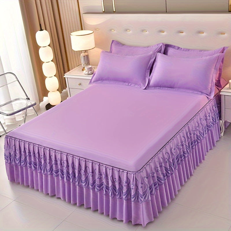 3pcs Macrame Bed Skirt Set (Bed Skirt *1+ Pillowcase*2, Without Core), Solid Color Double Layer Lace Bed Skirt All Seasons Universal Non-Slip Bedding
