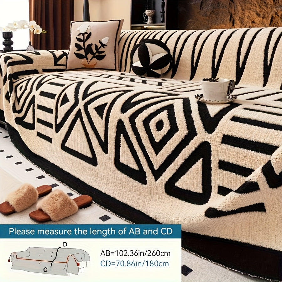 1 New Bohemian Style Sofa Cover Retro Woven Cozy Throw Pet Friendly Slip Resistant Luxury Thick Velvet Couch Cover Machine Washable Soft Plush Decor for Armchair Loveseat 3 Seater 4 Seater Sectional Sofa