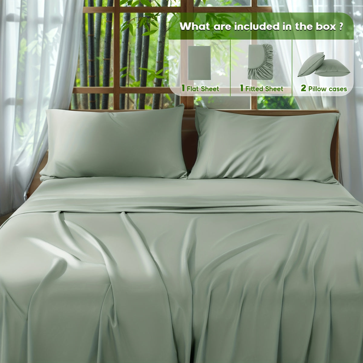 4pcs 2000 Thread Count Cooling Bamboo Bed Sheets Set, Breathable Soft Hotel Bed Sheets with 16" Deep Pocket, Wrinkle & Shrink Resistant, Includes Fitted Sheet, Flat Sheet & 2 Pillowcases, All-Season Luxury Bedding for Hot Sleepers