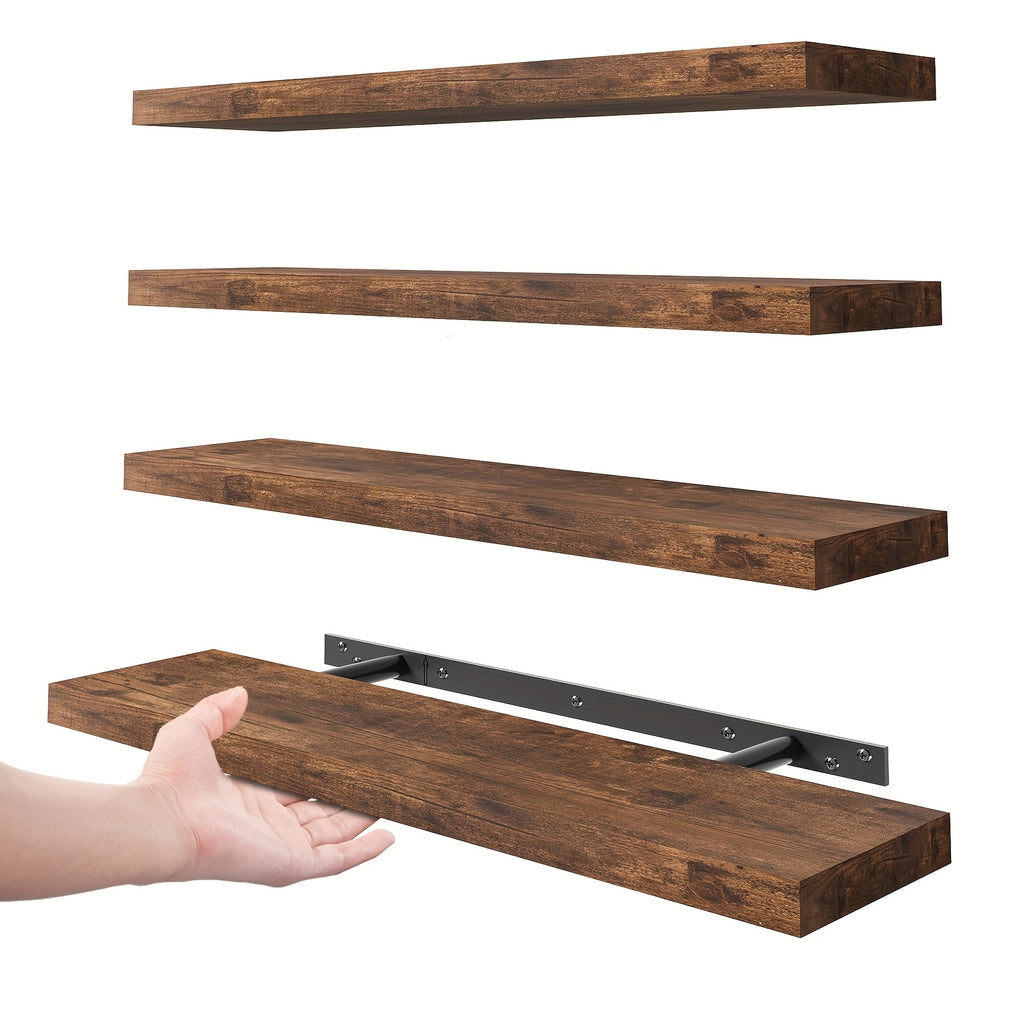 TOMNK Floating Shelves, 4pcs, 56cm/22in, Wall Shelves For Bathroom/Living Room/Bedroom/Kitchen Decor, Shelves With Invisible Brackets Set (Walnut/Light Brown/White/White Oak/Black)