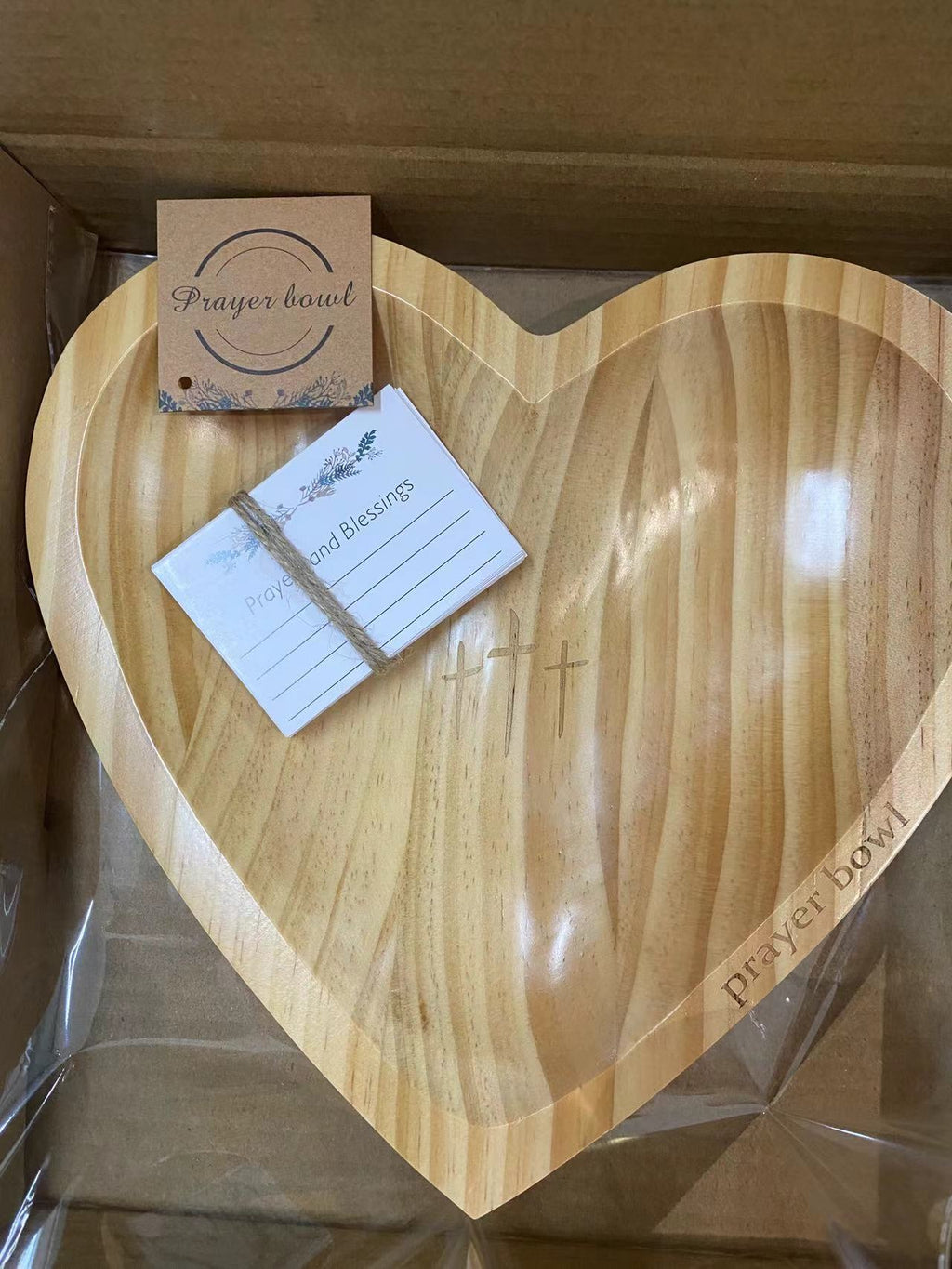 Easter Retro Wooden Heart Prayer Bowl And 30 Prayer Card Set, Handcrafted Decorative Bowl, Wooden Heart-Shaped Prayer Bowl with Carved Cross And "Prayer Text" -Perfect Home Decor, Kitchen Food Rack