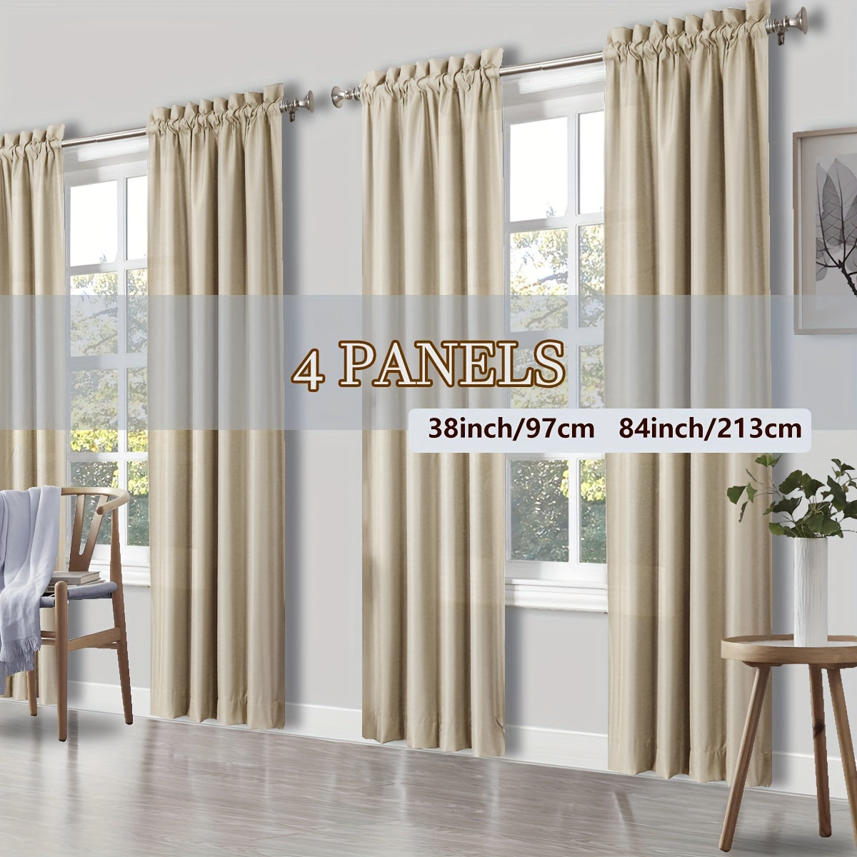 4 Panels Curtains, Solid Color Simple Rod Pocket Light Filtering Curtains, Suitable for Living Room, Office Home, Bedroom Decoration
