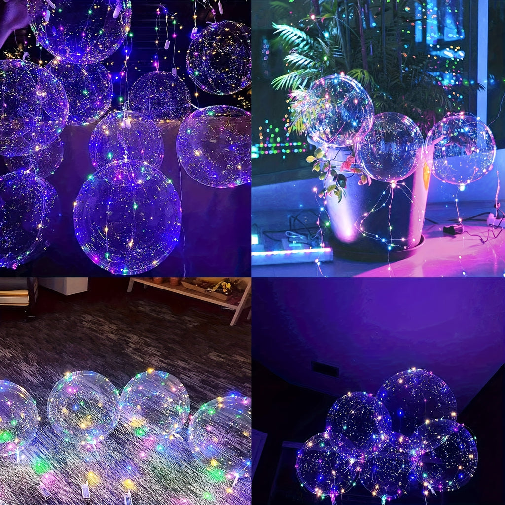 20pcs (10PCS LED Lights with 10pcs LED Light Up Bobo Balloons)String Lights Transparent Balloons for Birthday Wedding Christmas Party Easter Mother's Day Graduation Halloween Decor Decorations. 2*AA Batteries And Helium Not Included,Suitable