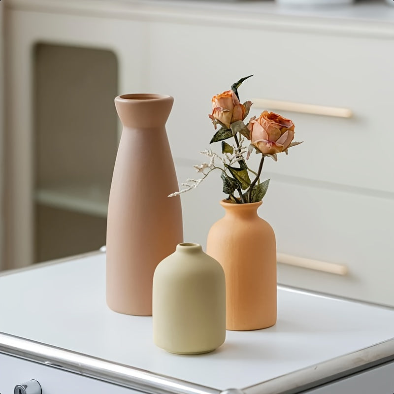 3pcs Boho/Bohemian Ceramic Vase Set - Matte Nordic Minimalist Modern Geometric & Floral Designs for Elegant Home Decor | Perfect for Living Rooms, Entryways, Bookshelves, TV Consoles, Bathroom Vanity | Holiday Birthday Gifts Vases Home Decor