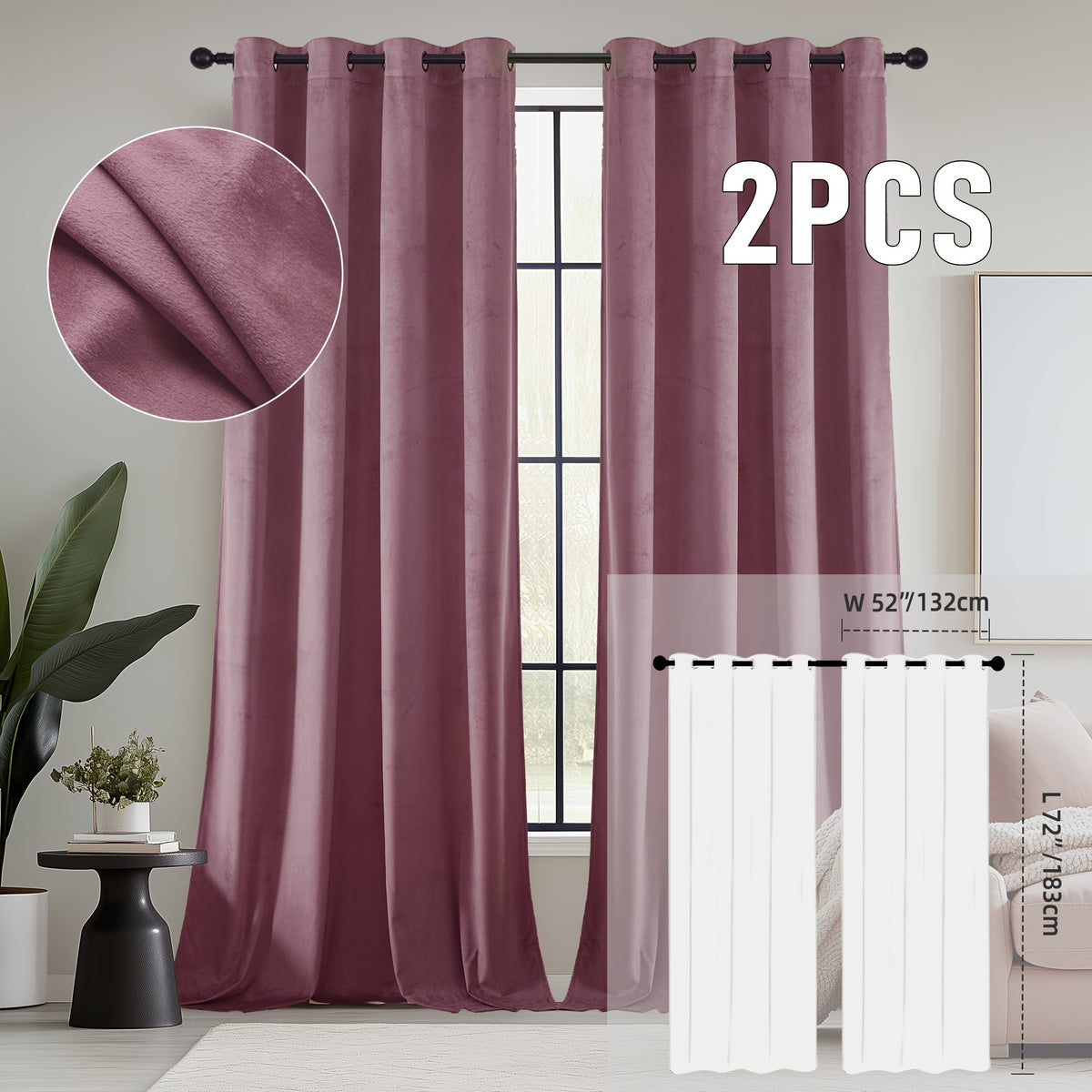 2pcs Velvet Room Darkening Curtains | Vintage Soundproof and Thermal Insulated, Elegant Soft Velvet Grommet Top Curtains for Living Room and Bedroom, Unlined, Solid Color, Fashionable Valentine'S Day Décor
