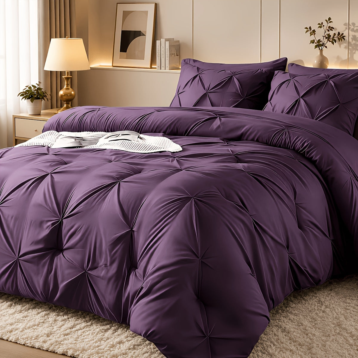 2/3pcs Solid Color Diamond Quilted Large/King Size Bedding, Soft, Comfortable, and Fluffy with Microfiber Filling and Lightweight, Breathable Fabric. Easy to Care for, Warm for All Seasons. Includes Comforter and Pillowcases. Luxurious Quality