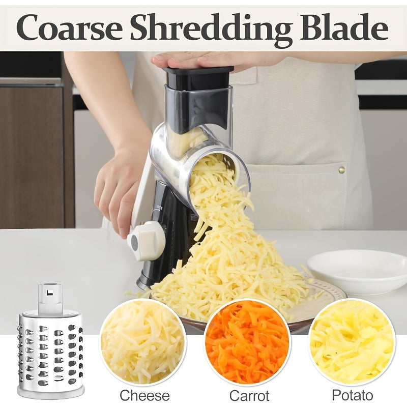 Rotary Cheese Planer Hand Crank Cheese Shredder Fresh Cheese, Vegetable Nuts, Non-Slip Suction Base, Free Cleaning Brush Three Blades
