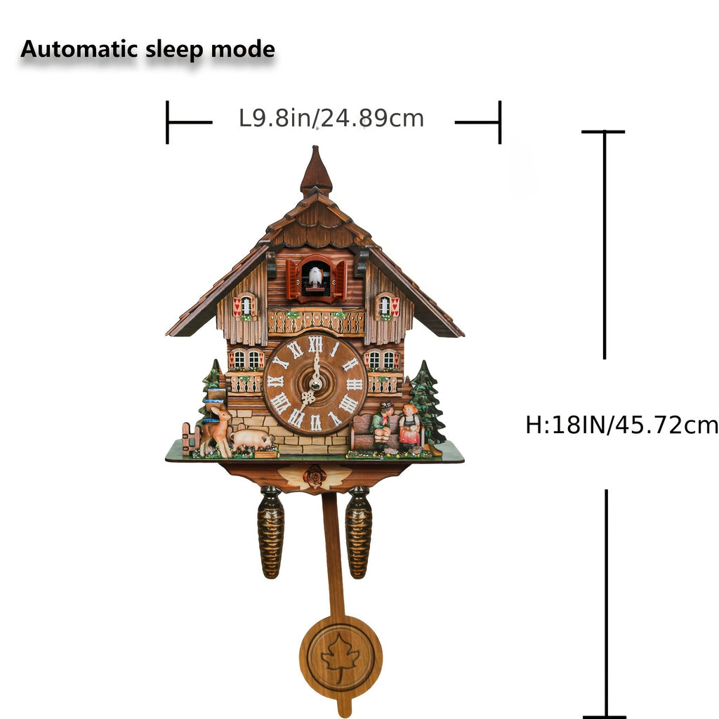 Wooden Cuckoo Clocks for Adult Bedroom Decor with Night Mode, Singing Bird, European Forest Style Home Wall Clock