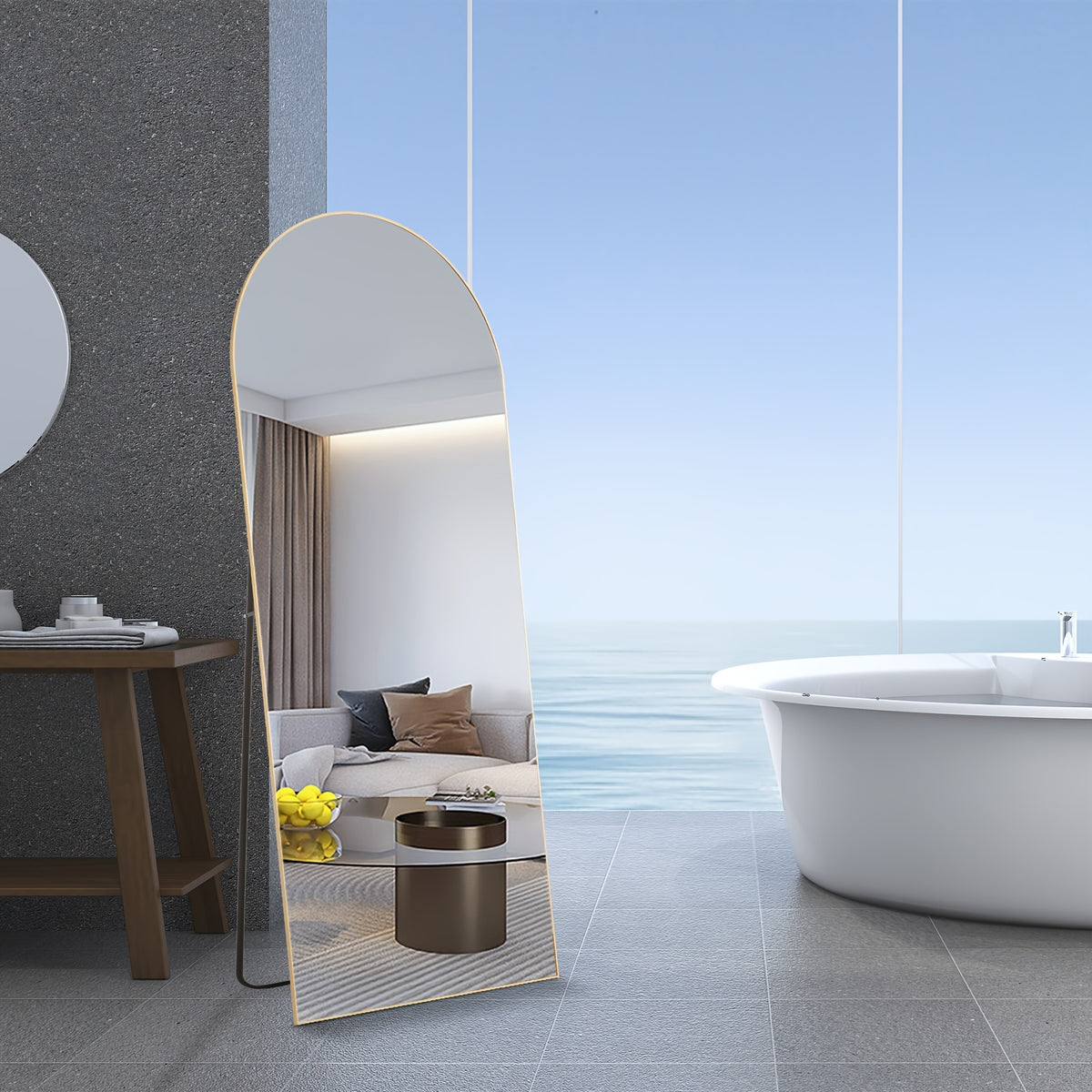 Mirror Full Length, Floor Mirror with Stand, Aluminum Alloy Frame Full Body Mirror, Standing Hanging or Leaning Against Wall for Bedroom and Living Room