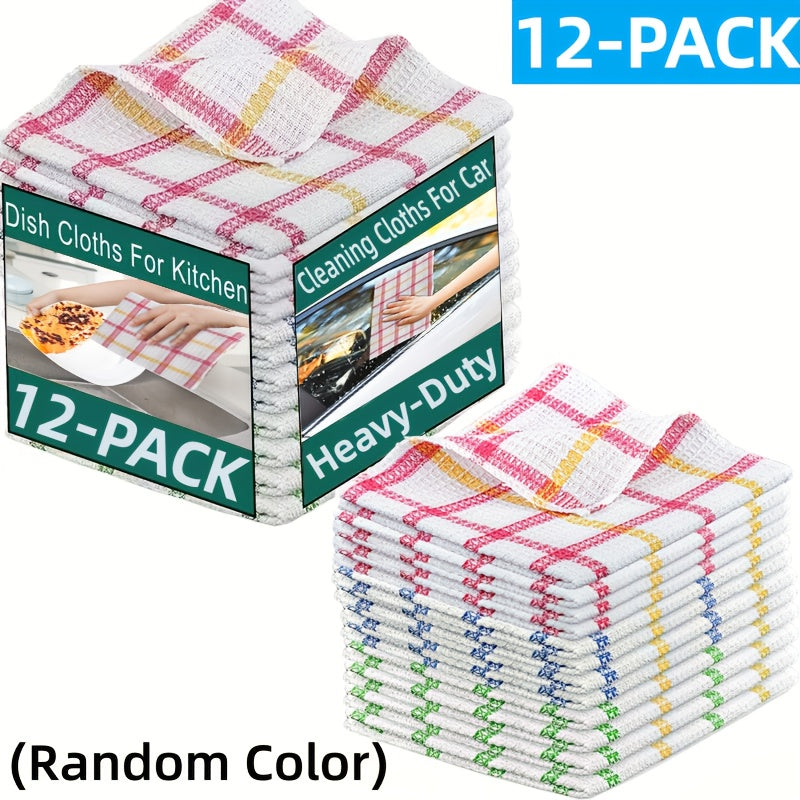 12pcs Kitchen Dishcloths - Soft Absorbent Dishcloths, Square Household Cleaning Cloth Set, Reusable And Durable Kitchen Wipes, Quick Drying Scouring Cloth, Practical Car Cleaning Cloth Set, Home Festival Wedding Decoration