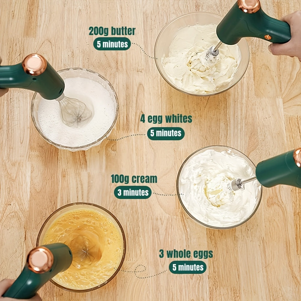 Hand Mixer | Household Cordless Electric Hand Mixer, USB Rechargeable, 304 Stainless Steel, With 2 Detachable Stir Whisks, 3 Speed Modes for Kitchen Baking