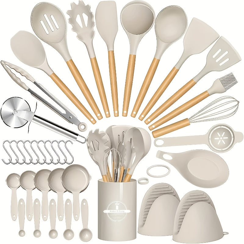 37/44pcs Complete Silicone Kitchen Cooking Utensil Set, Ultra Cost-Effective All-In-One Kitchen Gadgets, High Heat Resistant Non-Stick Cookware Tools, Dishwasher Safe, Ideal for Cooking Beginners And Kitchen Enthusiasts, Perfect Holiday Gift