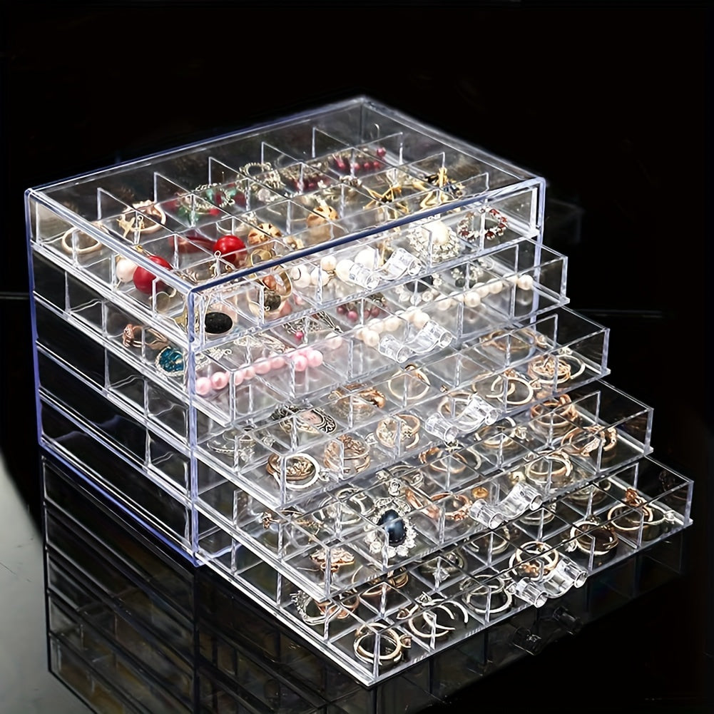 1pc, 5-layer Drawer-type Nail And Accessory Storage Box, Transparent Style, Drawer-type Is Also Easy To Access, Suitable For Small Storage Containers Of Nail Art, Necklaces, Earrings, Rings And Other Accessory Items, Jewelry Boxes