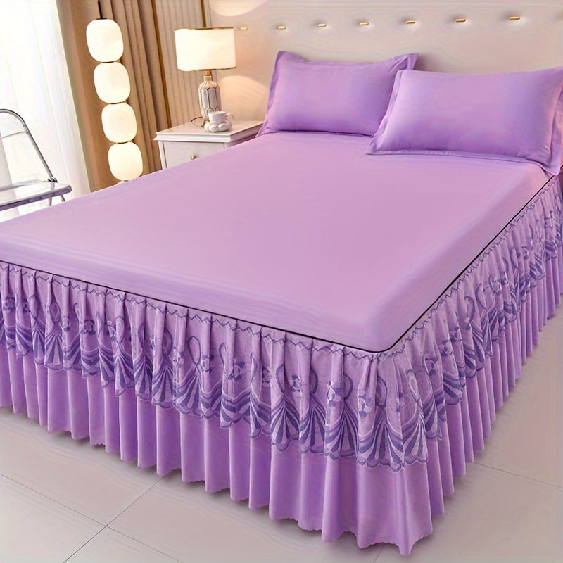 3pcs Macrame Bed Skirt Set (Bed Skirt *1+ Pillowcase*2, Without Core), Solid Color Double Layer Lace Bed Skirt All Seasons Universal Non-Slip Bedding