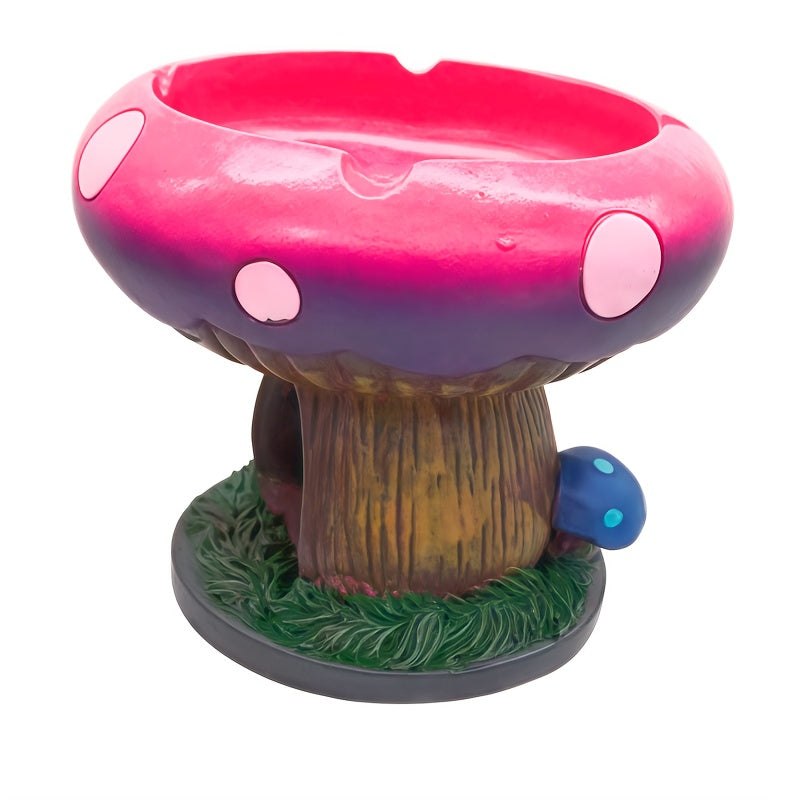 Fantastic Mushroom House Ashtray with Storage - 5.3”x4.5” Purple & Pink Resin Whimsical Mushroom-Shaped Ashtray with Cigarette Butt Slot & Storage Compartment, Humorous Home & Office Decor, Contemporary Irregular Design, No Electricity Needed, Durable Res